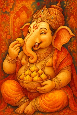 Ganesha eating Modak,